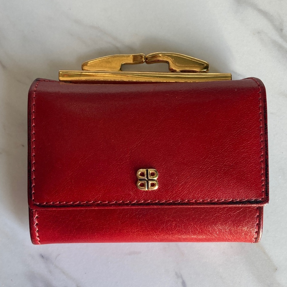 Bosca Small Red Leather Wallet with Gold Logo